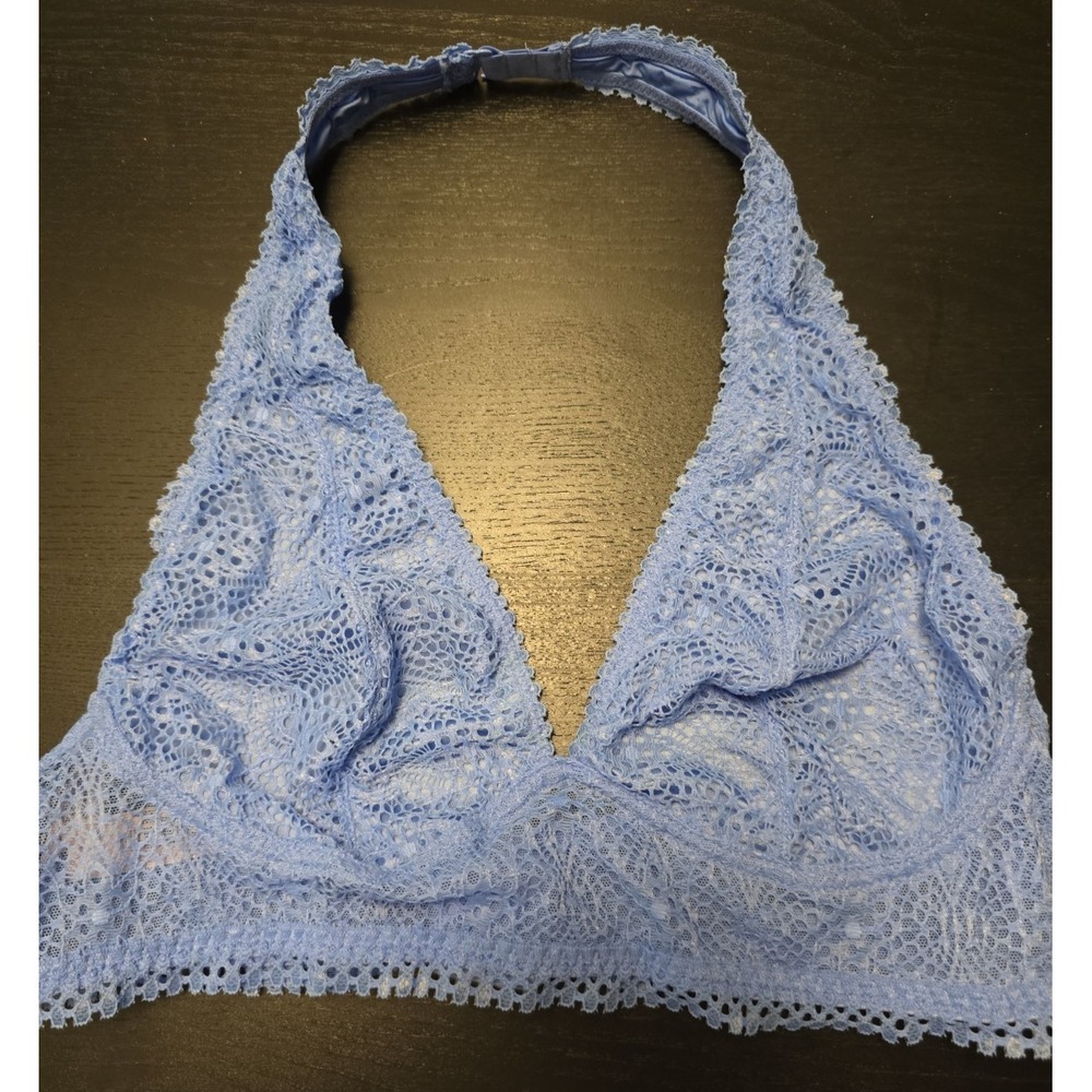 NWT NOS 2016 Victoria's Secret Medium Blue Halter Lace Bralette No Wire